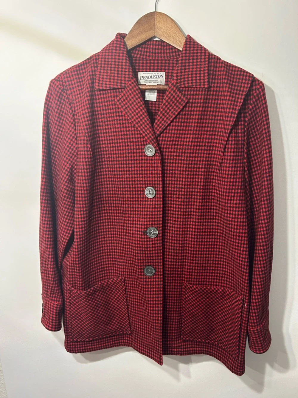 Pendleton Wool Houndstooth Jacket Red Black Button Front Women’s Size M - Picture 3 of 10